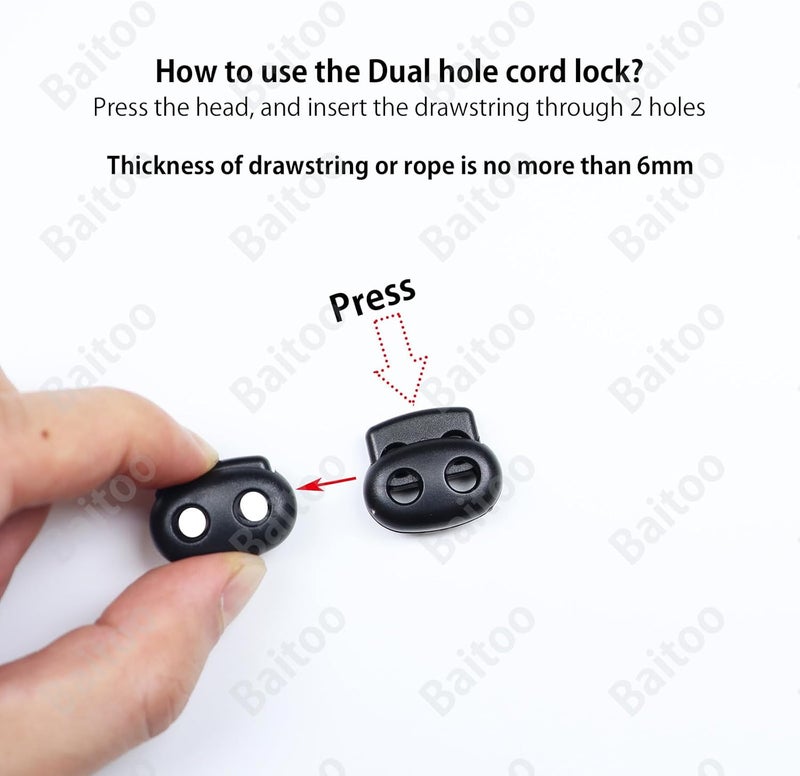 Baitoo Toggles for Drawstrings,Double and Single Hole Spring Cord Locks Toggles Cord Plastic Ends Stopper for Paracord Rope - Image 3
